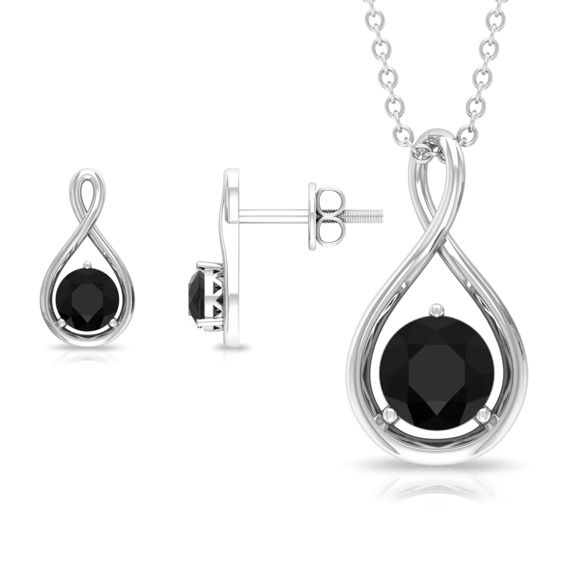 1 CT Round Cut Black Onyx Solitaire Infinity Jewelry Set in 3 Prong Setting