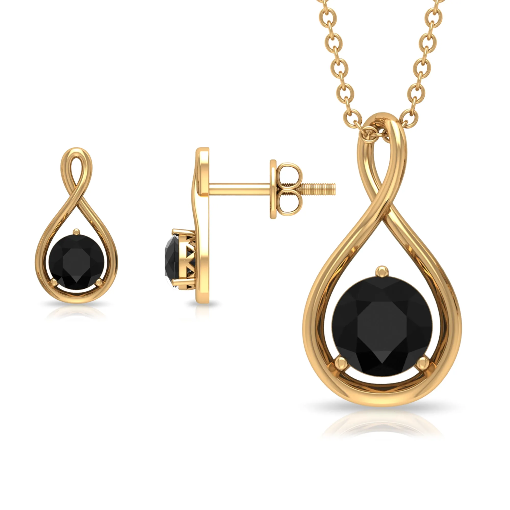 1 CT Round Cut Black Onyx Solitaire Infinity Jewelry Set in 3 Prong Setting