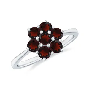 1 CT Round Shape Garnet Cluster Flower Ring
