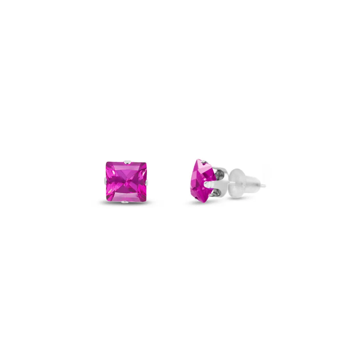 10k White Gold Plated 1/2 Carat Square Created Pink Sapphire Stud Earrings