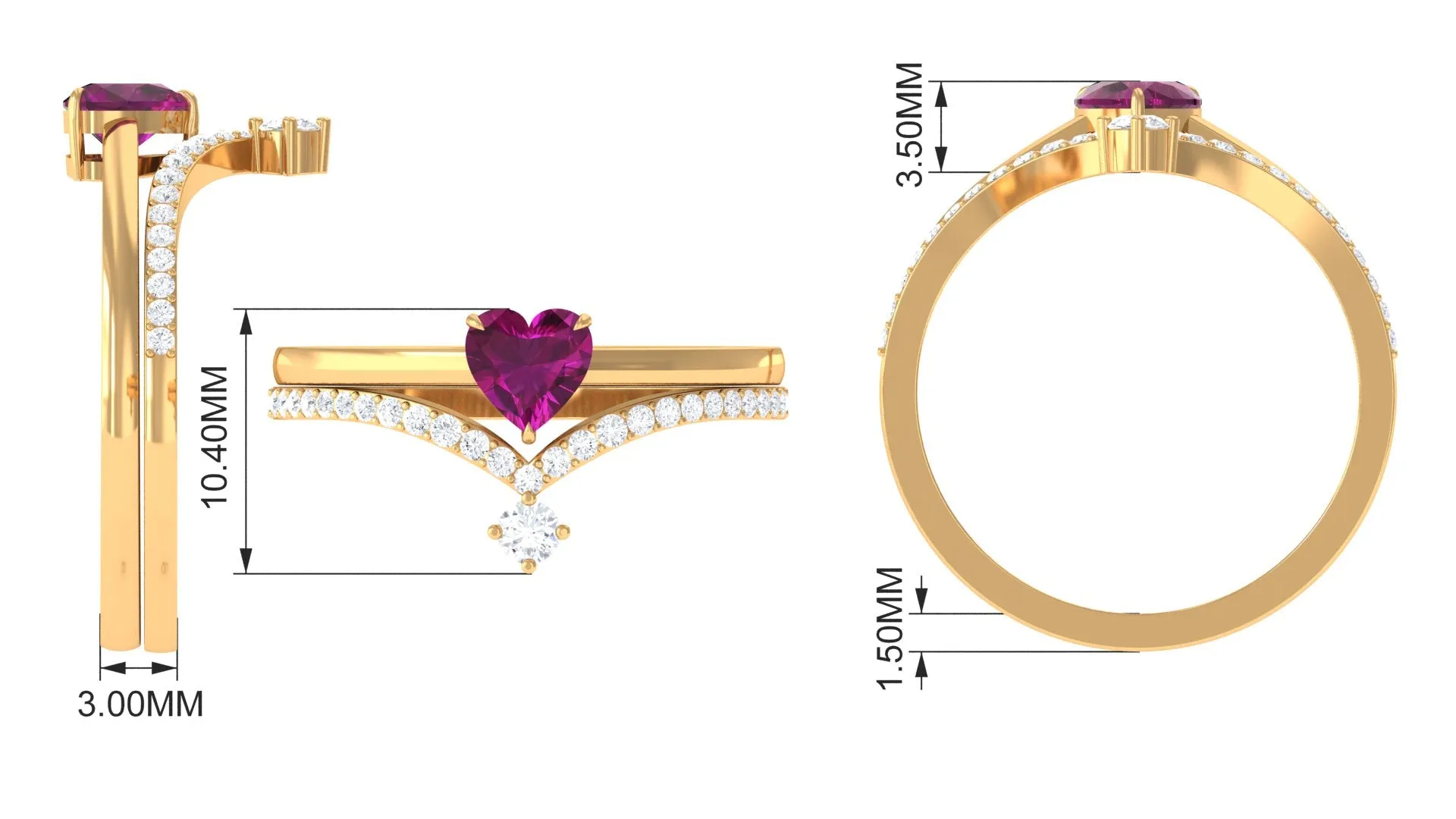 1.25 CT Heart Shape Rhodolite and Diamond Ring Set