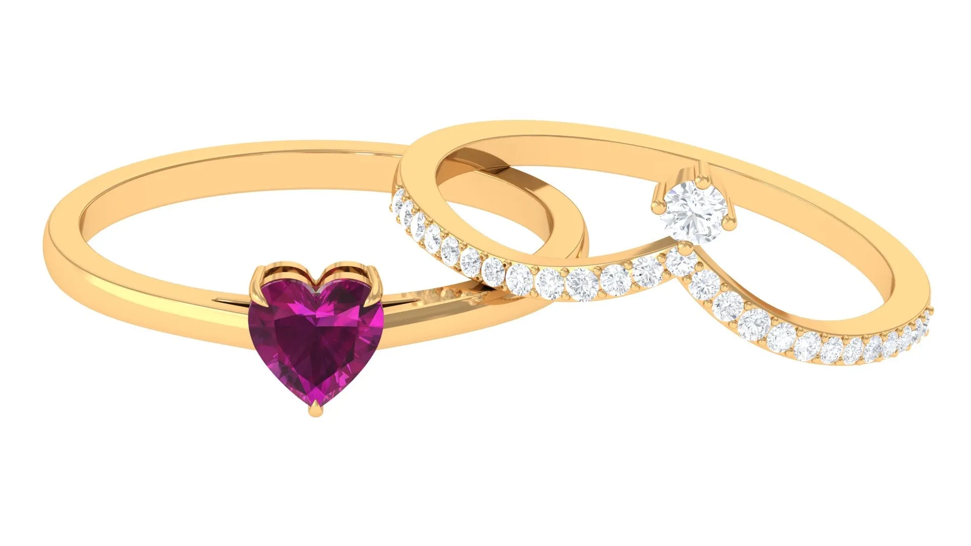 1.25 CT Heart Shape Rhodolite and Diamond Ring Set
