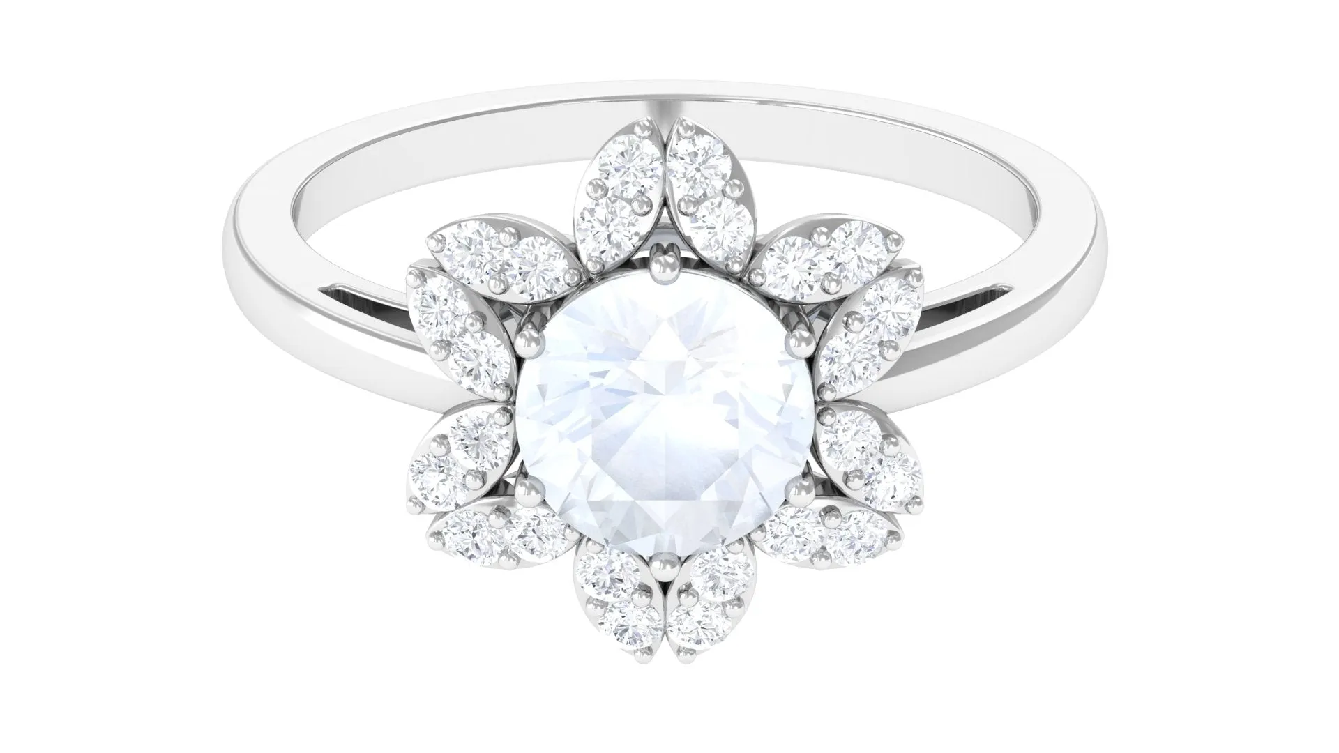 1.25 CT Moonstone and Diamond Floral Halo Ring