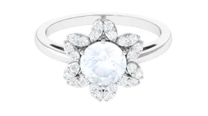 1.25 CT Moonstone and Diamond Floral Halo Ring