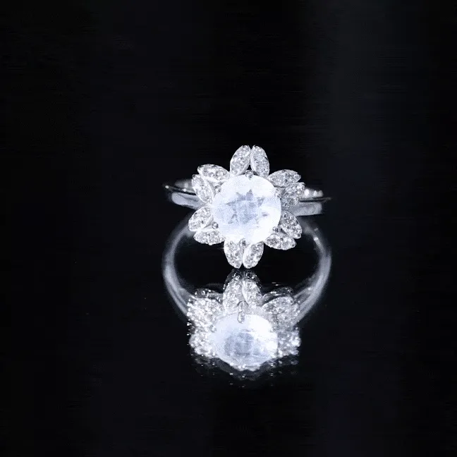 1.25 CT Moonstone and Diamond Floral Halo Ring