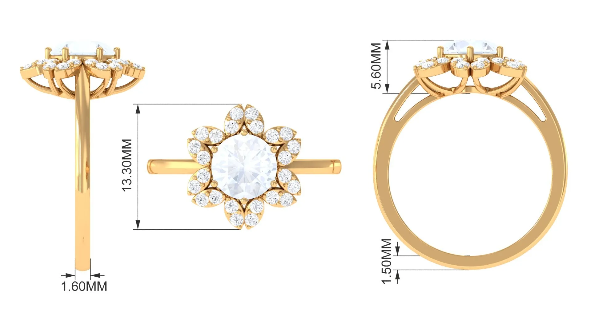 1.25 CT Moonstone and Diamond Floral Halo Ring