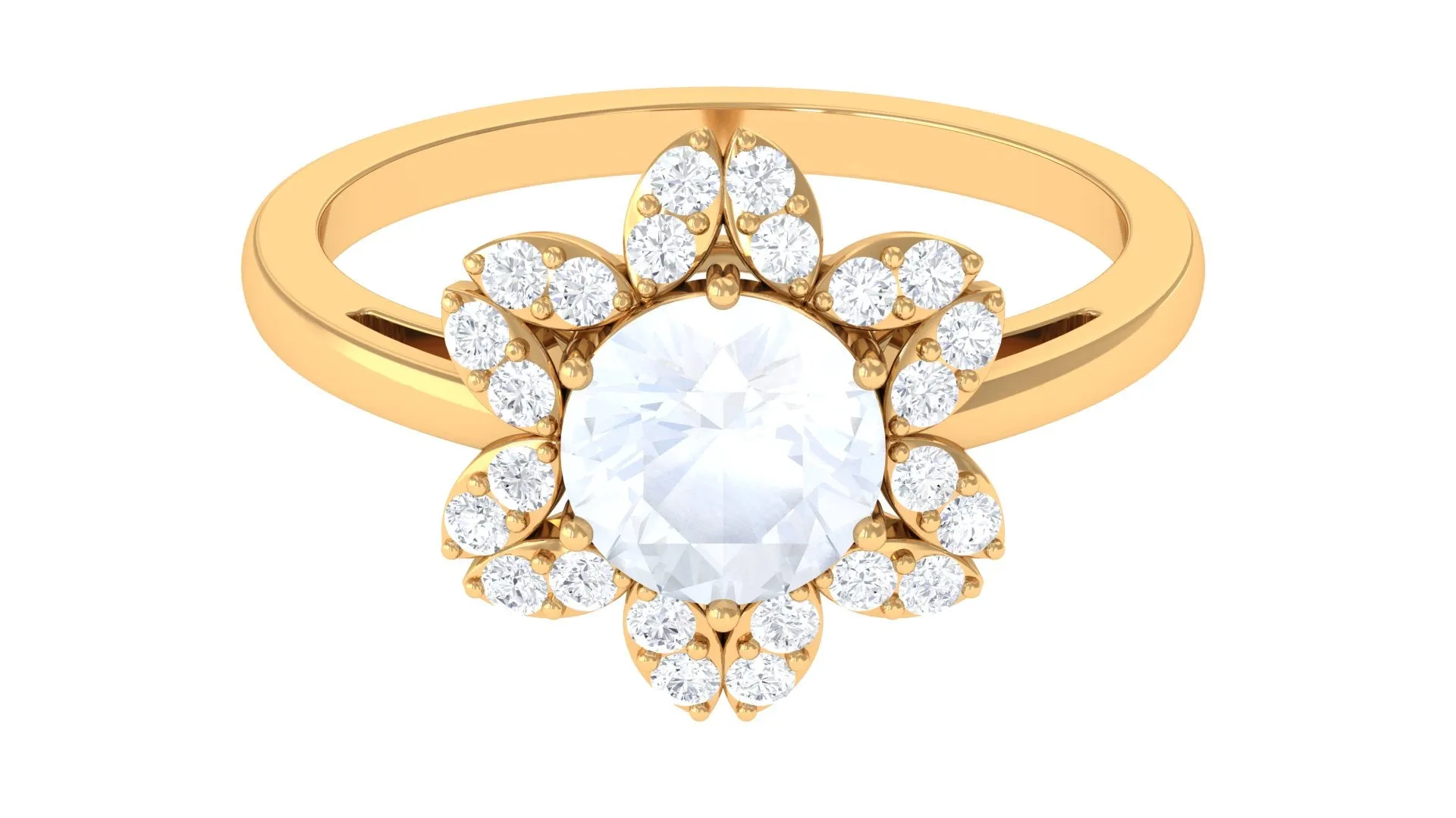 1.25 CT Moonstone and Diamond Floral Halo Ring