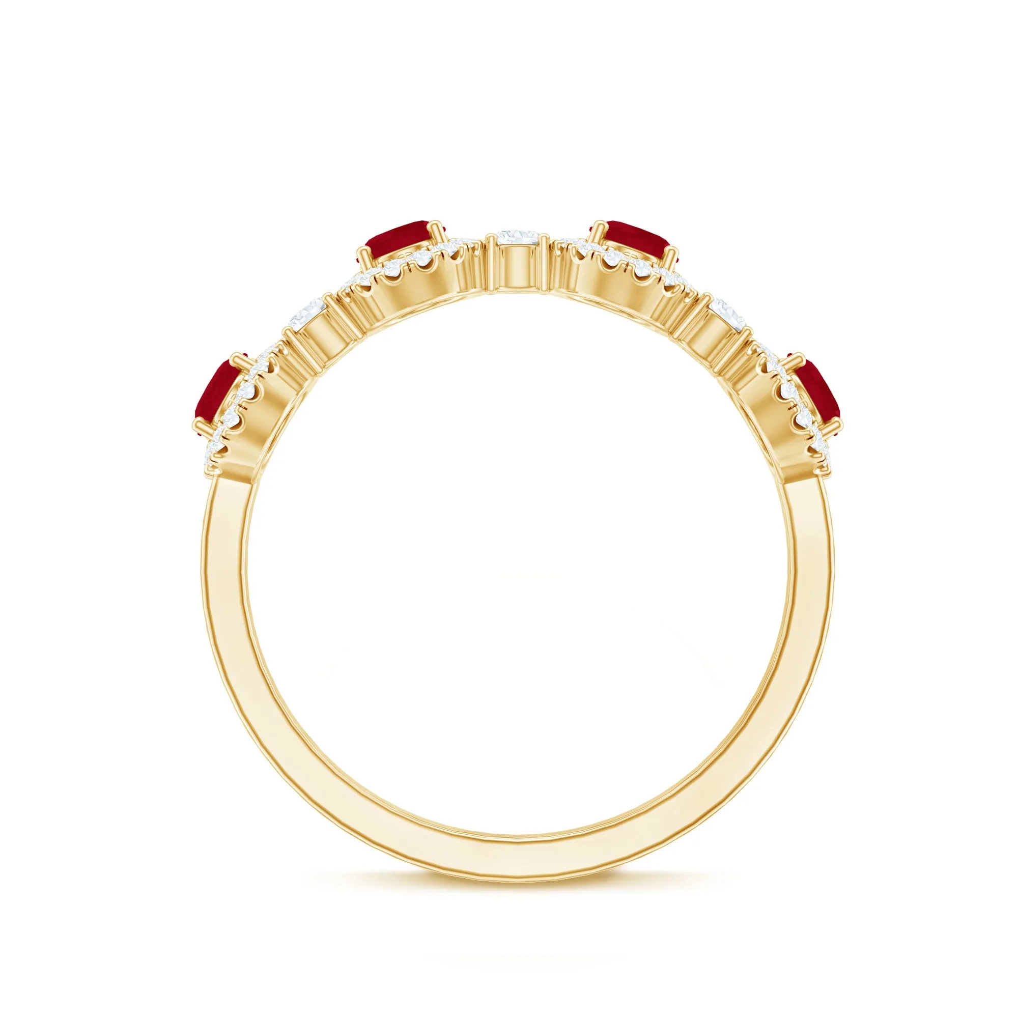 1.25 CT Oval Cut Ruby Anniversary Ring with Diamond Halo
