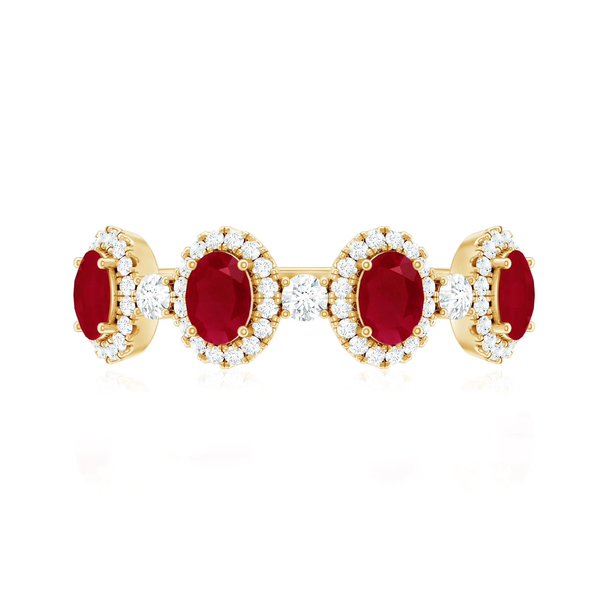 1.25 CT Oval Cut Ruby Anniversary Ring with Diamond Halo