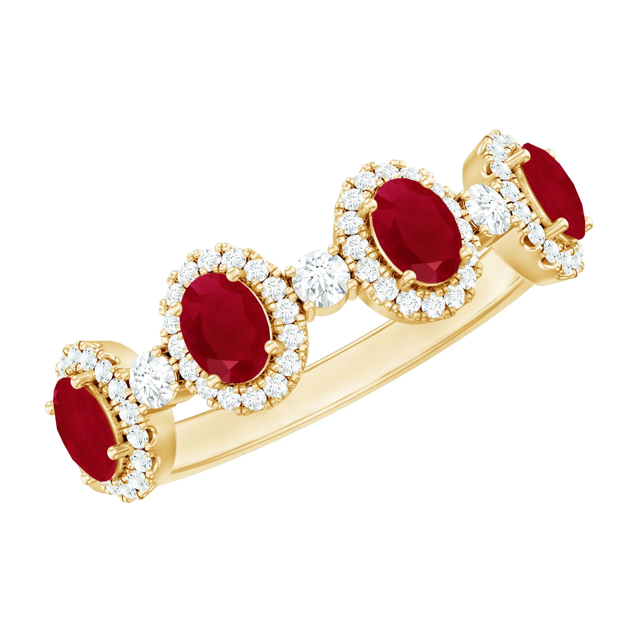 1.25 CT Oval Cut Ruby Anniversary Ring with Diamond Halo