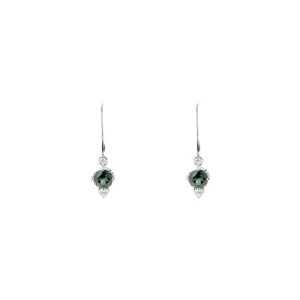 14 Karat White Gold earrings with Blue Green Sapphire and diamonds