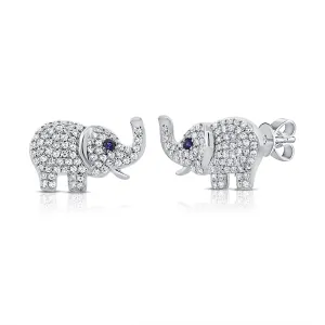 14K Gold Diamond & Sapphire Elephant Stud Earrings - 0.36ct