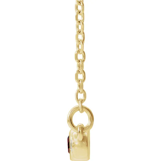 14k Gold Mozambique Garnet & Diamond Bezel Set Bar Necklace - White Yellow or Rose