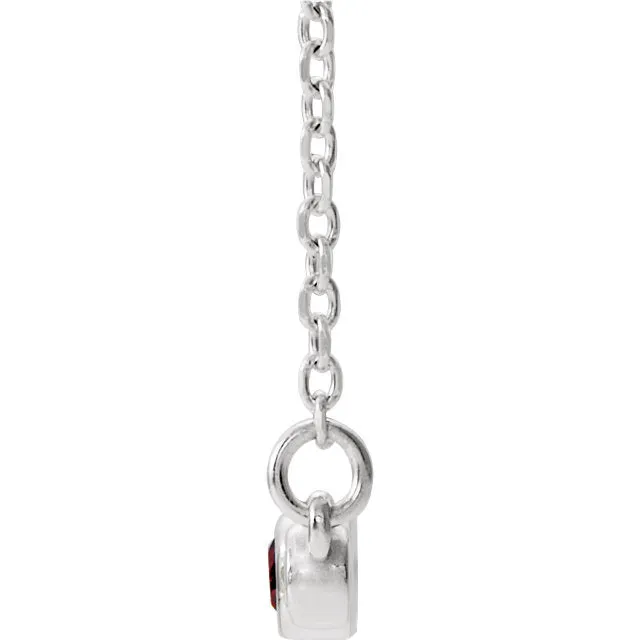 14k Gold Mozambique Garnet & Diamond Bezel Set Bar Necklace - White Yellow or Rose