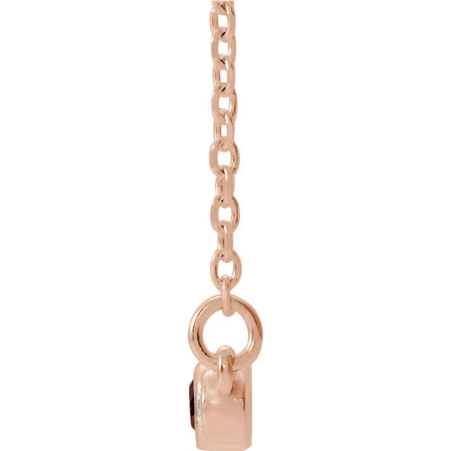 14k Gold Mozambique Garnet & Diamond Bezel Set Bar Necklace - White Yellow or Rose