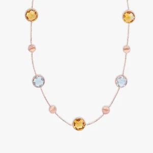 14K satin rose gold Kensington necklace with citrine and prasiolite