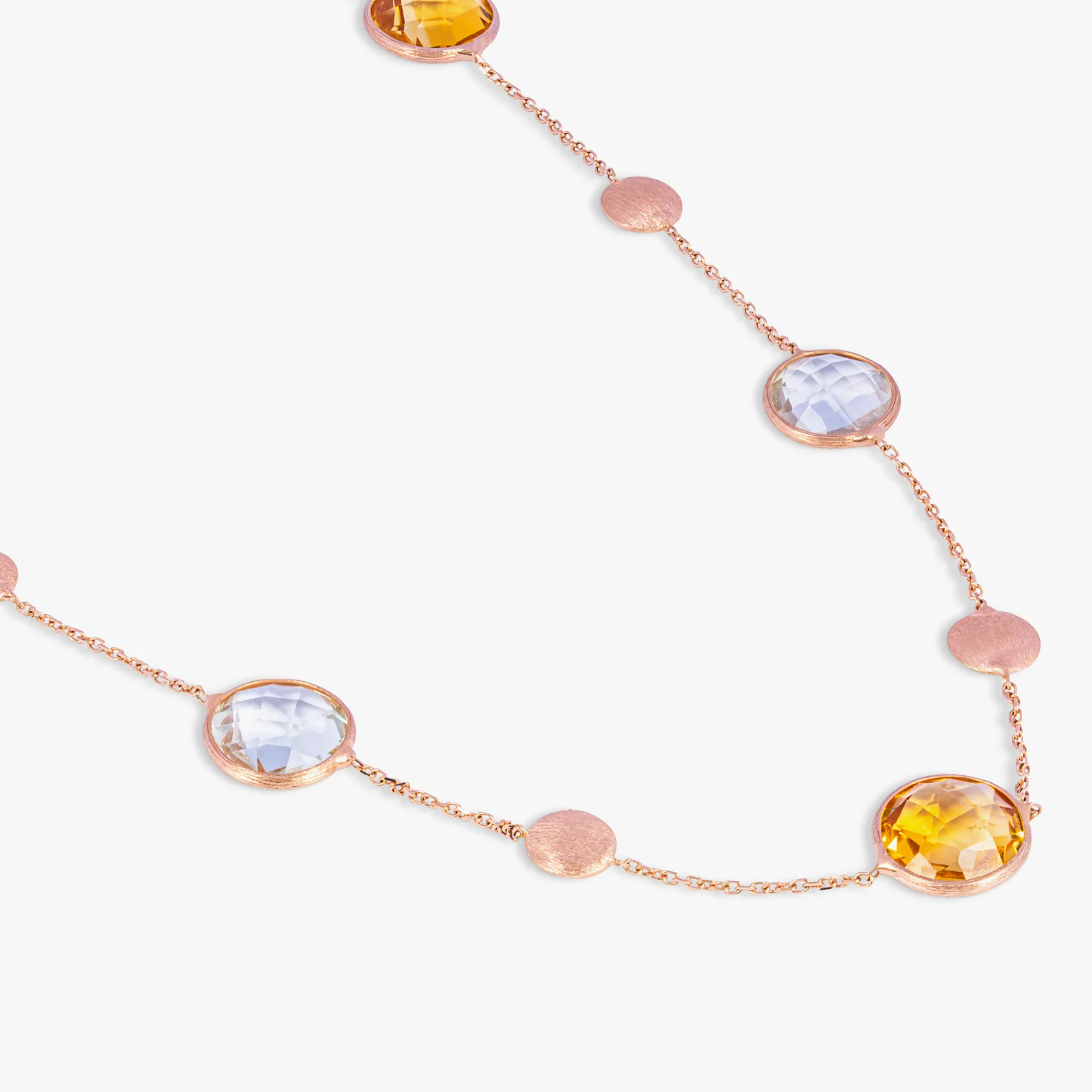 14K satin rose gold Kensington necklace with citrine and prasiolite