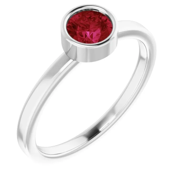 14K White 5 mm Natural Ruby Ring
