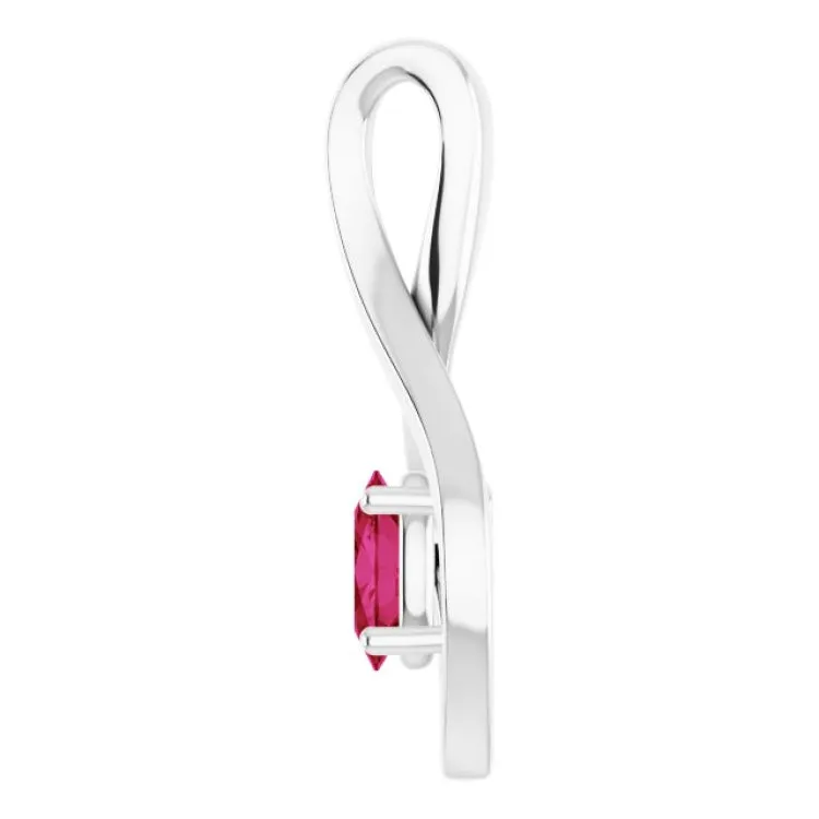 14K White 6x4 mm Oval Natural Ruby Pendant