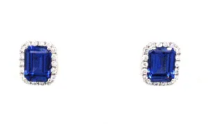 14K White Chatham Sapphire and Lab Grown Diamond Stud Earrings