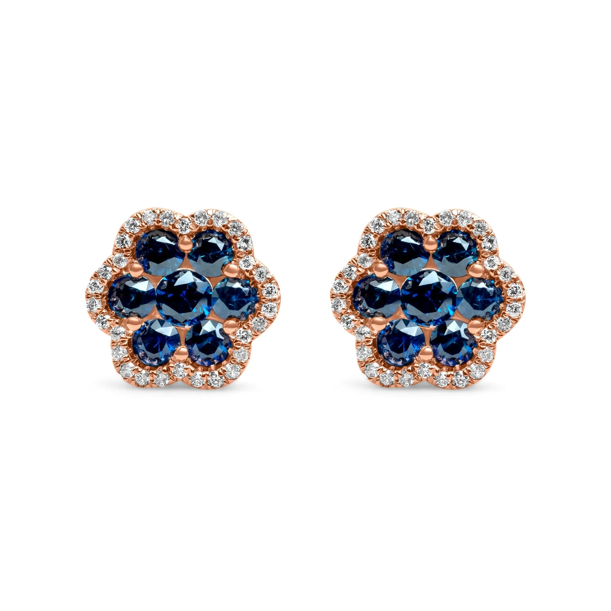 14k White Gold Diamond Sapphire Cluster Earrings