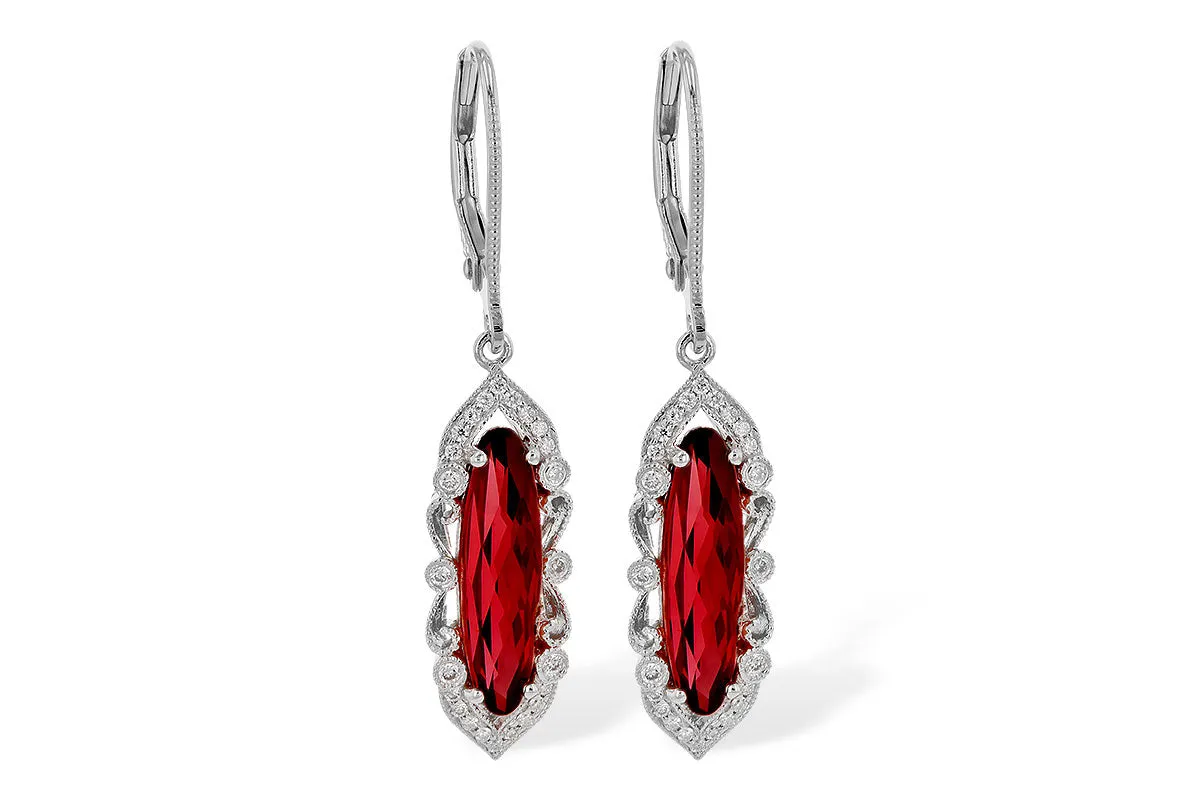 14K White Gold Marquise Garnet Vintage Style Earrings
