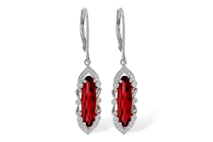 14K White Gold Marquise Garnet Vintage Style Earrings