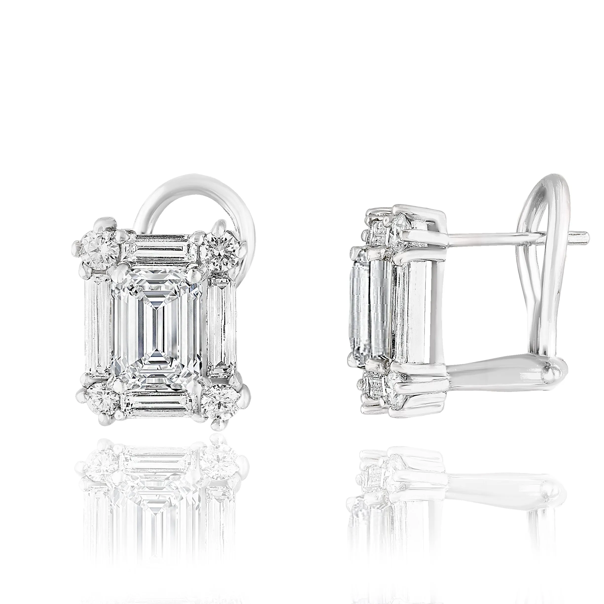 14K WHITE GOLD MIXED CUT DIAMOND OMEGA BACK EARRINGS - 1.34CTW