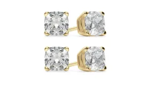 14k Yellow Gold 2Ct Cushion Cut White Sapphire Set Of Two Stud Earrings Plated