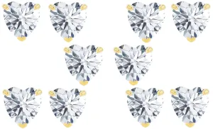 14k Yellow Gold Plated 2Ct Heart White Sapphire Set Of Five Stud Earrings