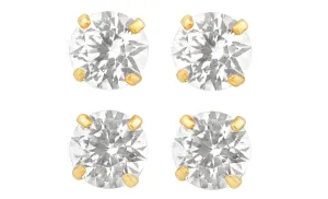 14k Yellow Gold Plated 4mm 2Ct Round White Sapphire Set Of Two Stud Earrings
