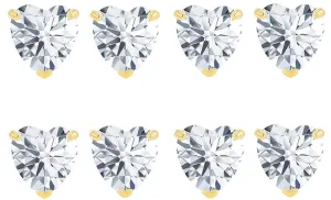 14k Yellow Gold Plated 4mm 4Ct Heart White Sapphire Set Of Four Stud Earrings