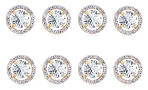14k Yellow Gold Plated 6mm 1/2Ct Round White Sapphire Set Of Four Halo Stud Earrings