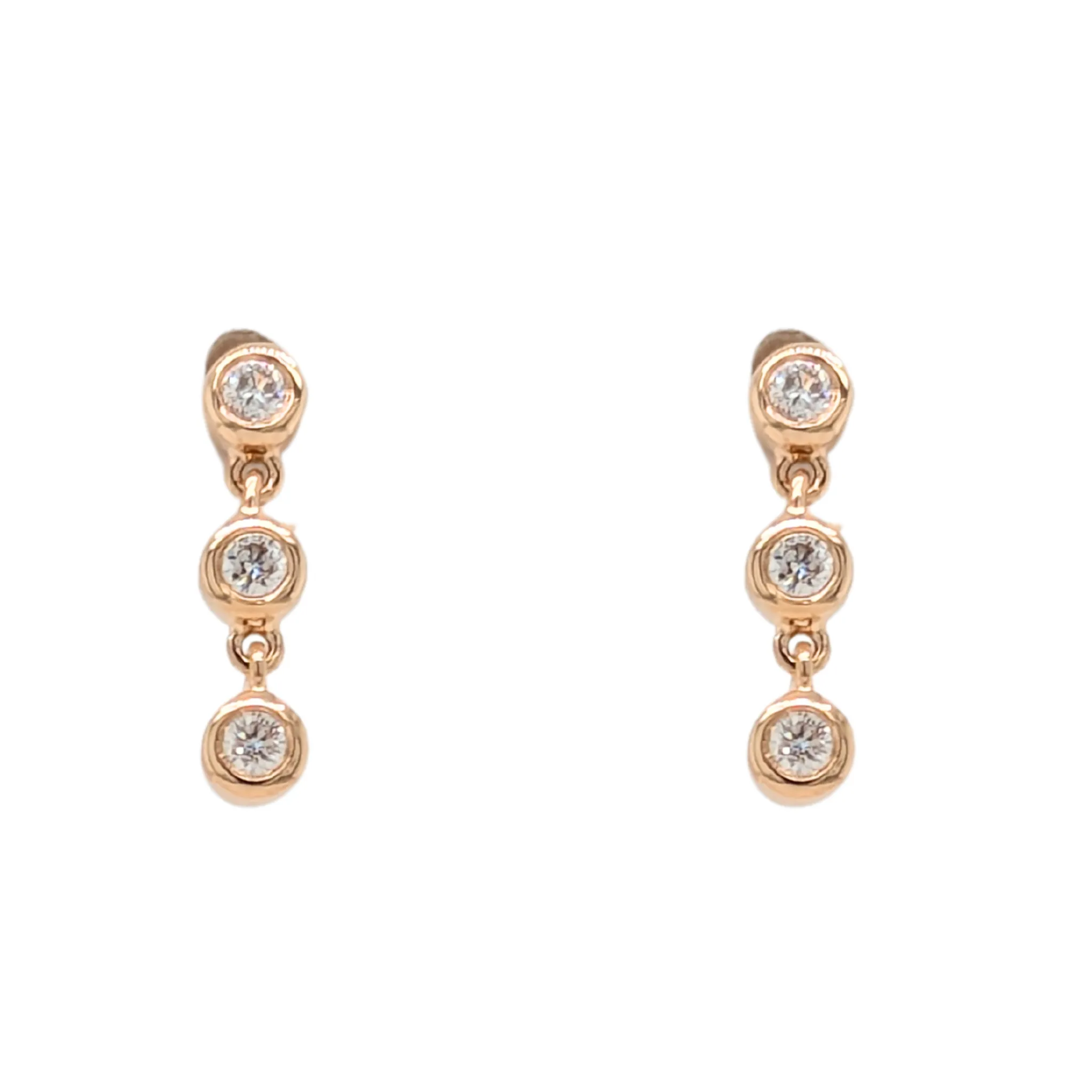 14K Yellow Gold Three Diamond Bezel Earrings