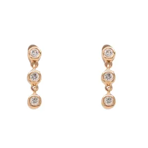 14K Yellow Gold Three Diamond Bezel Earrings