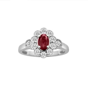 14KW 12RD0.45CT,1RU0.55CT DIAMOND/RUBY OVAL RG (118R407678WRU14)
