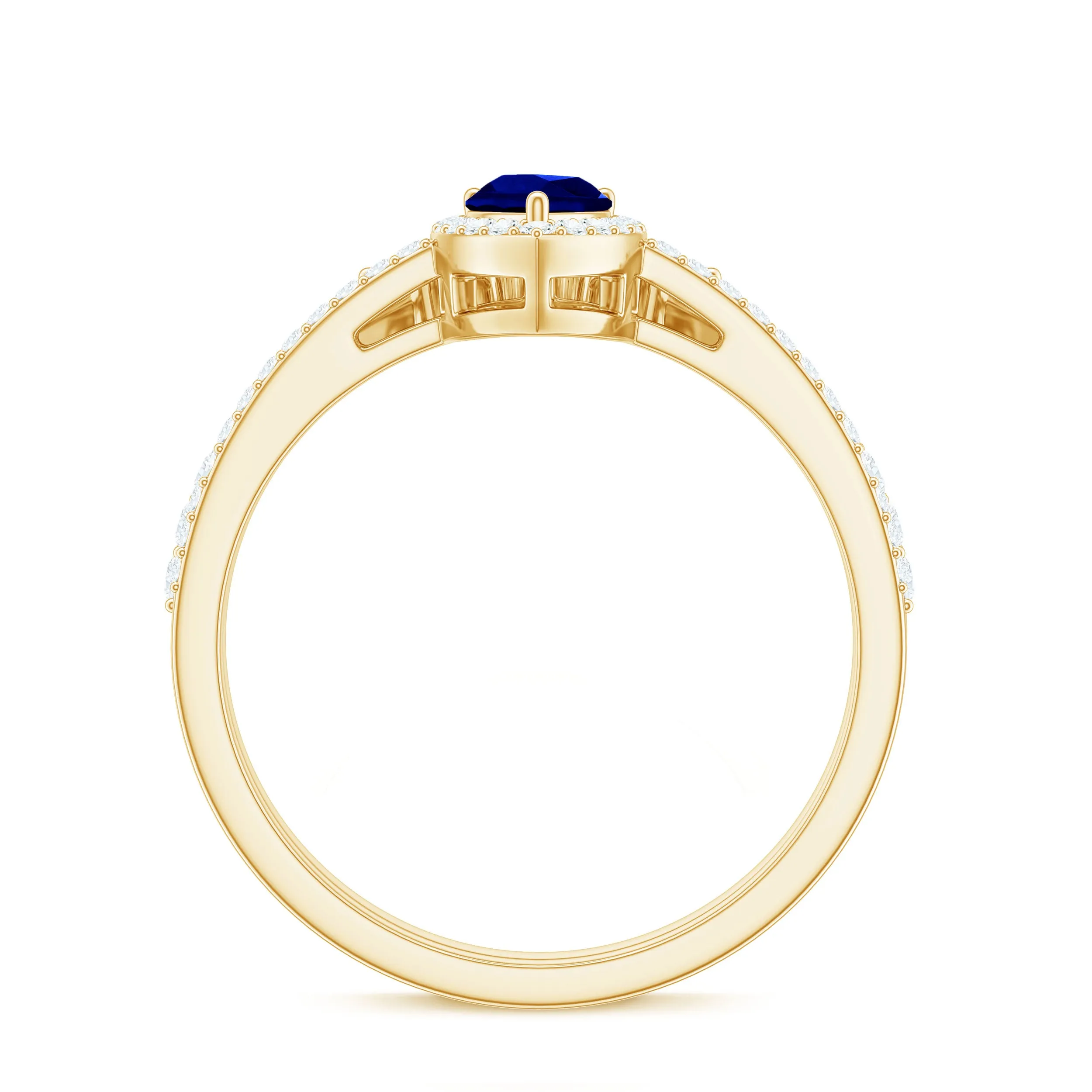 1.5 CT Created Blue Sapphire Designer Teardrop Ring Set with Diamond Band