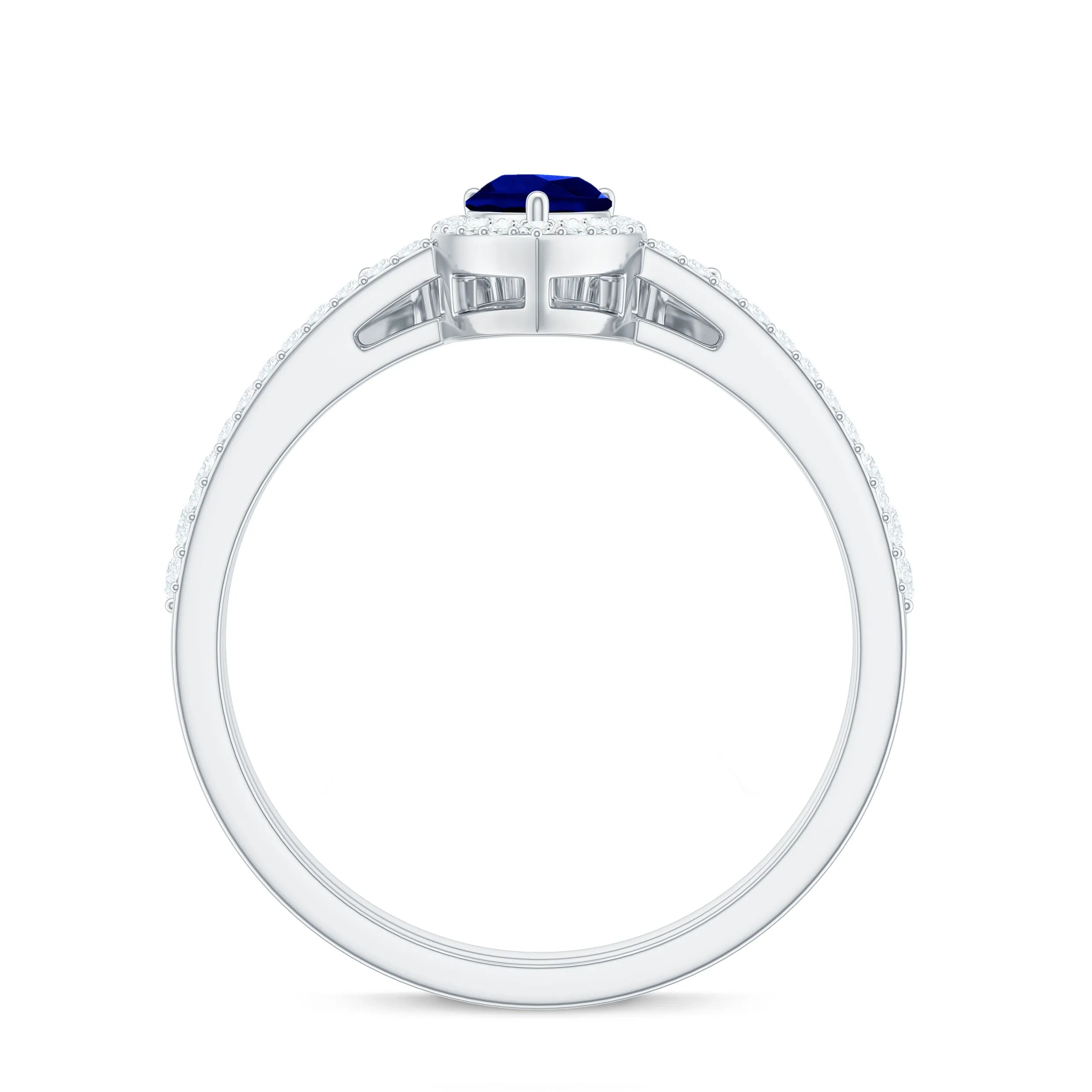 1.5 CT Created Blue Sapphire Designer Teardrop Ring Set with Diamond Band