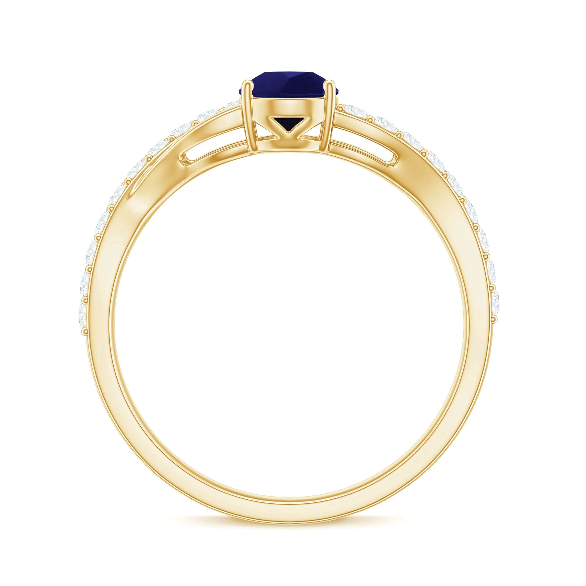 1.5 CT Pear Cut Blue Sapphire Solitaire Split Shank Ring with Diamond