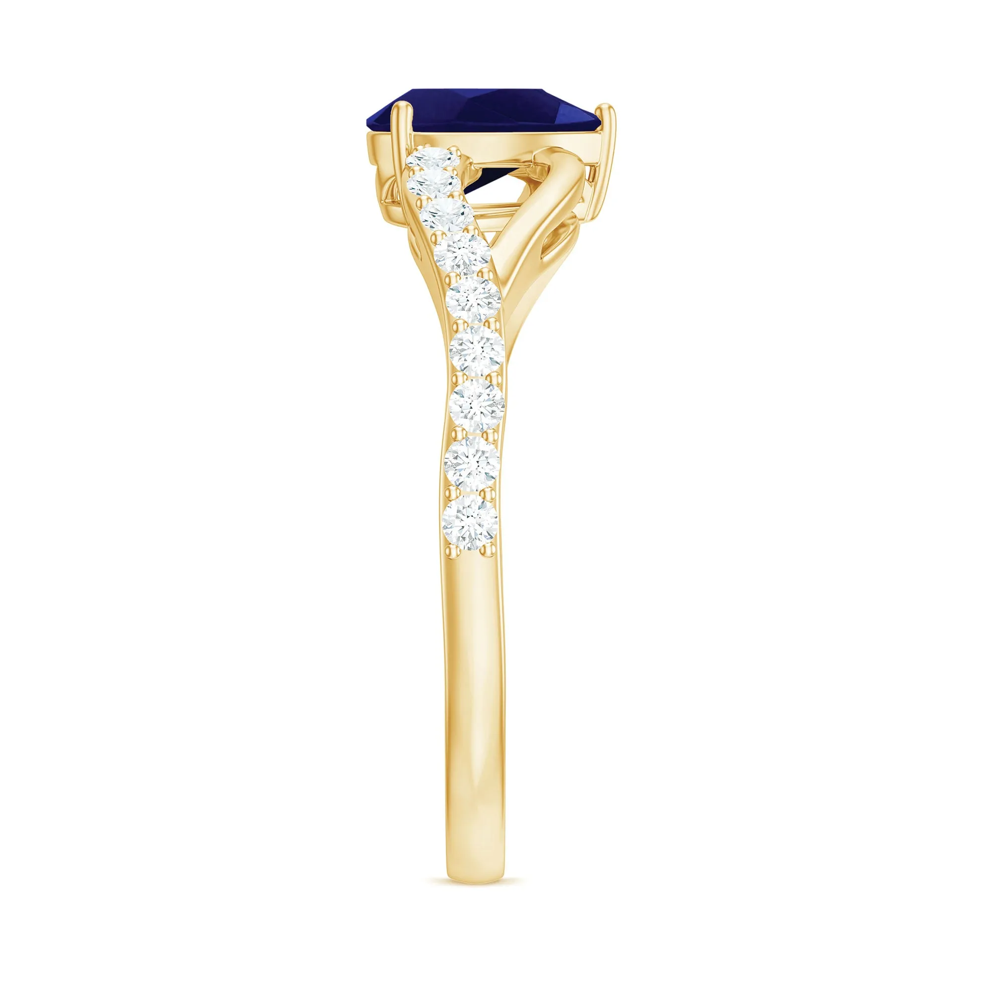 1.5 CT Pear Cut Blue Sapphire Solitaire Split Shank Ring with Diamond