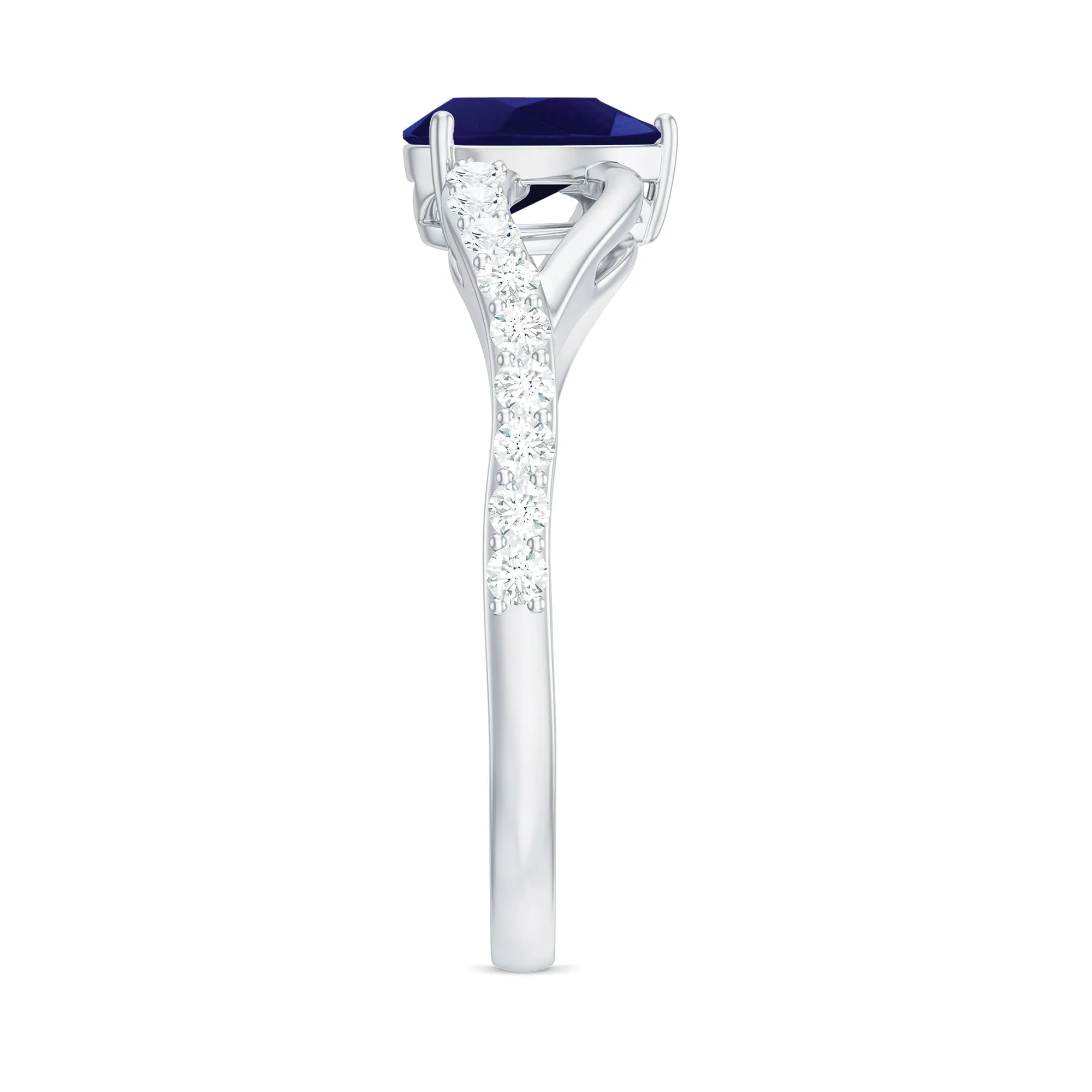 1.5 CT Pear Cut Blue Sapphire Solitaire Split Shank Ring with Diamond