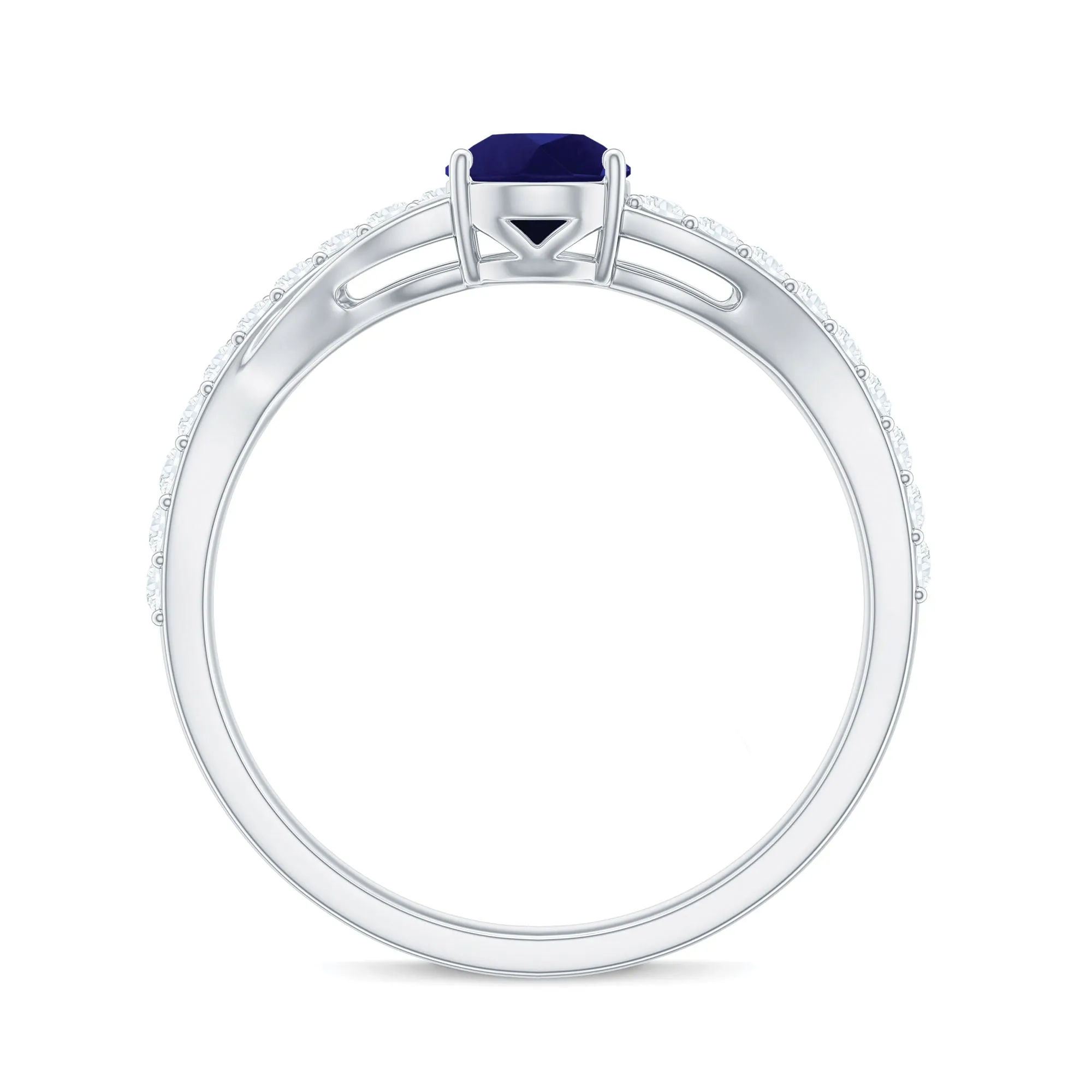 1.5 CT Pear Cut Blue Sapphire Solitaire Split Shank Ring with Diamond