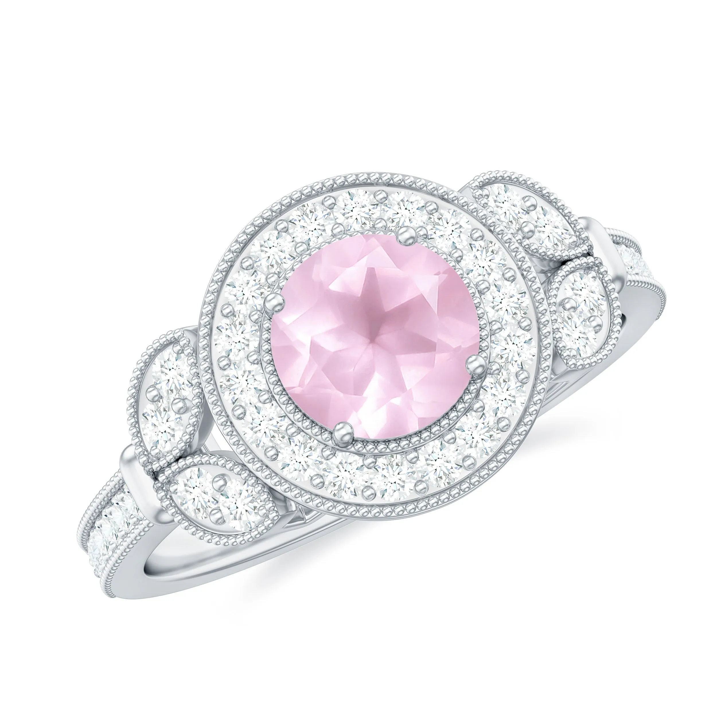 1.50 CT Vintage Inspired Rose Quartz Engagement Ring with Diamond