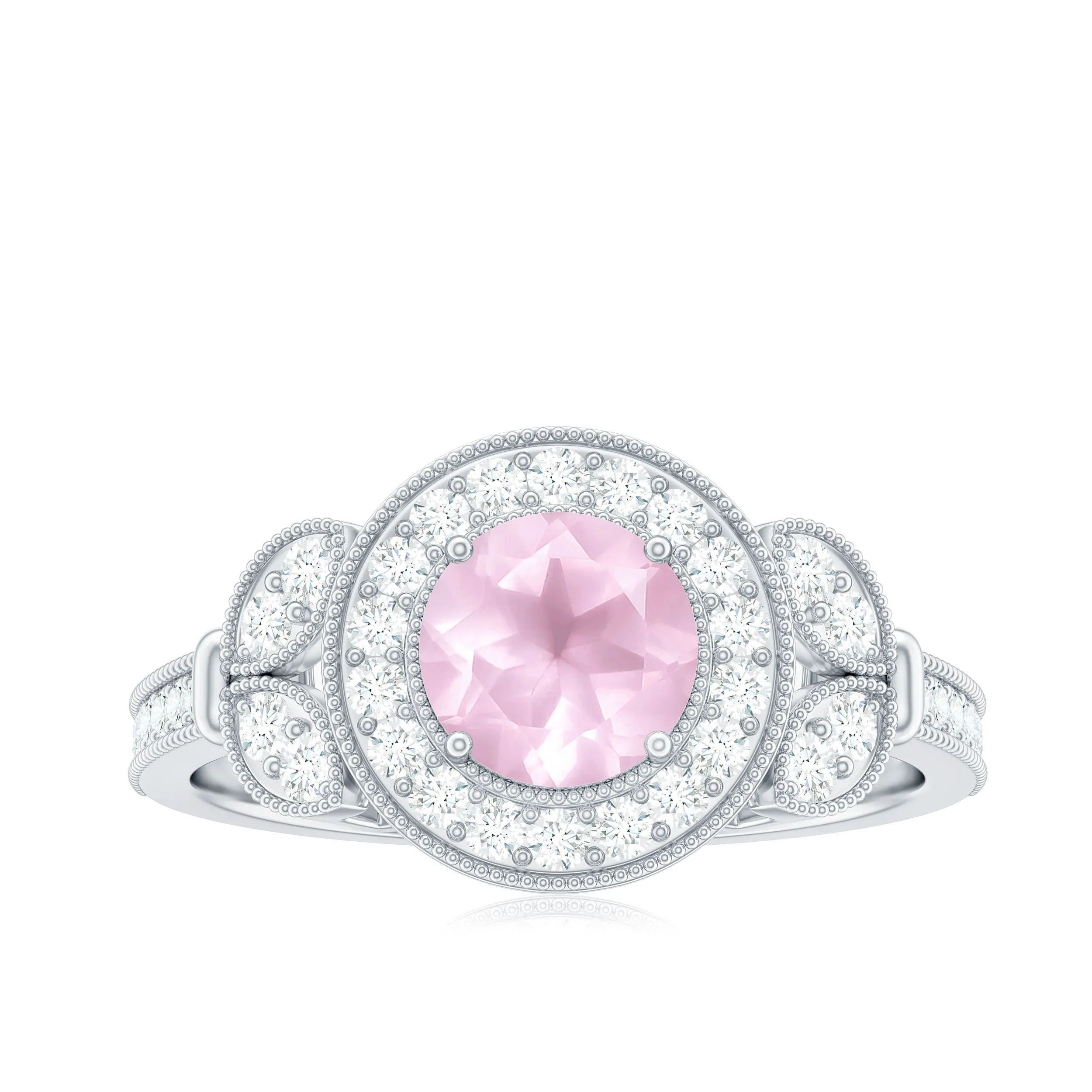1.50 CT Vintage Inspired Rose Quartz Engagement Ring with Diamond