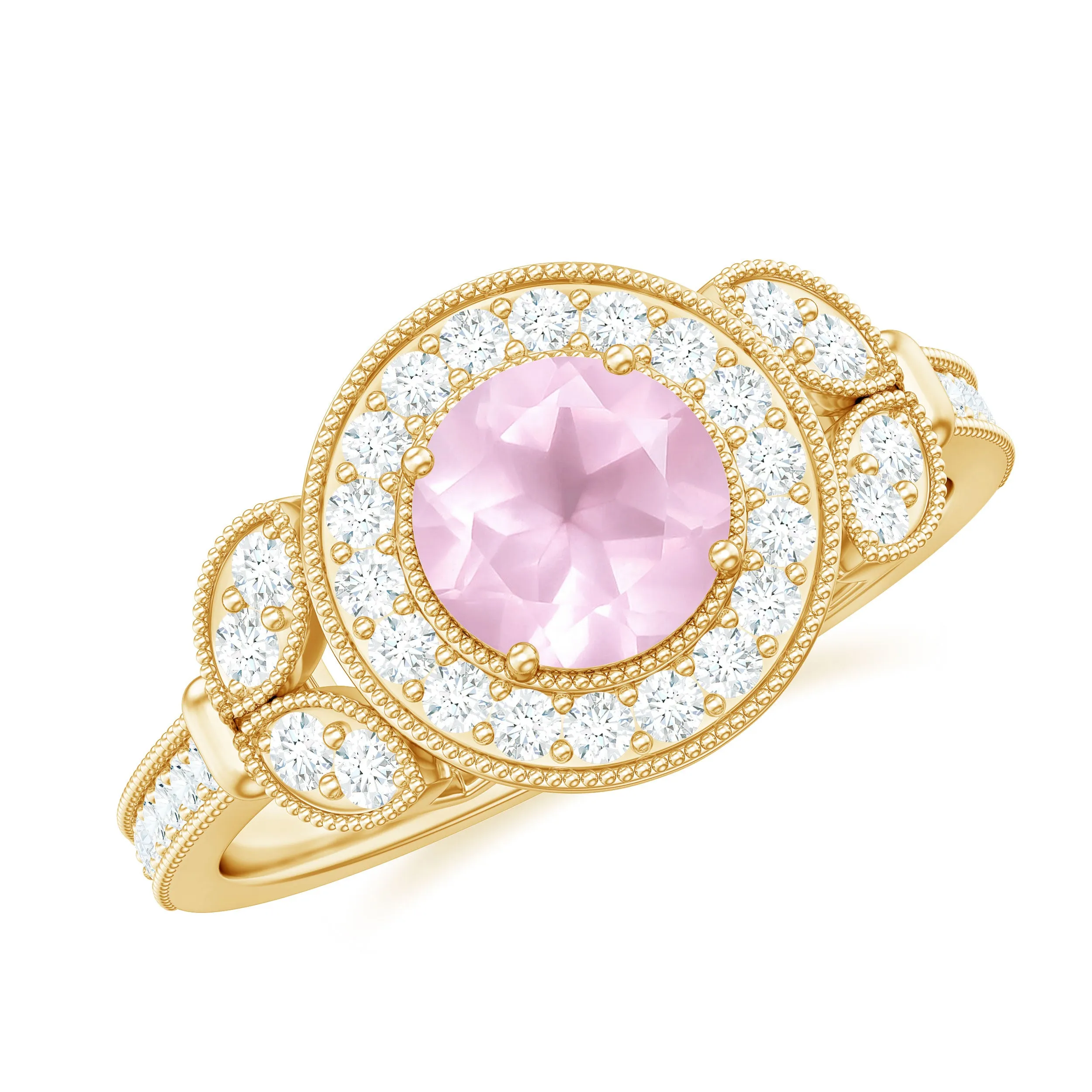 1.50 CT Vintage Inspired Rose Quartz Engagement Ring with Diamond