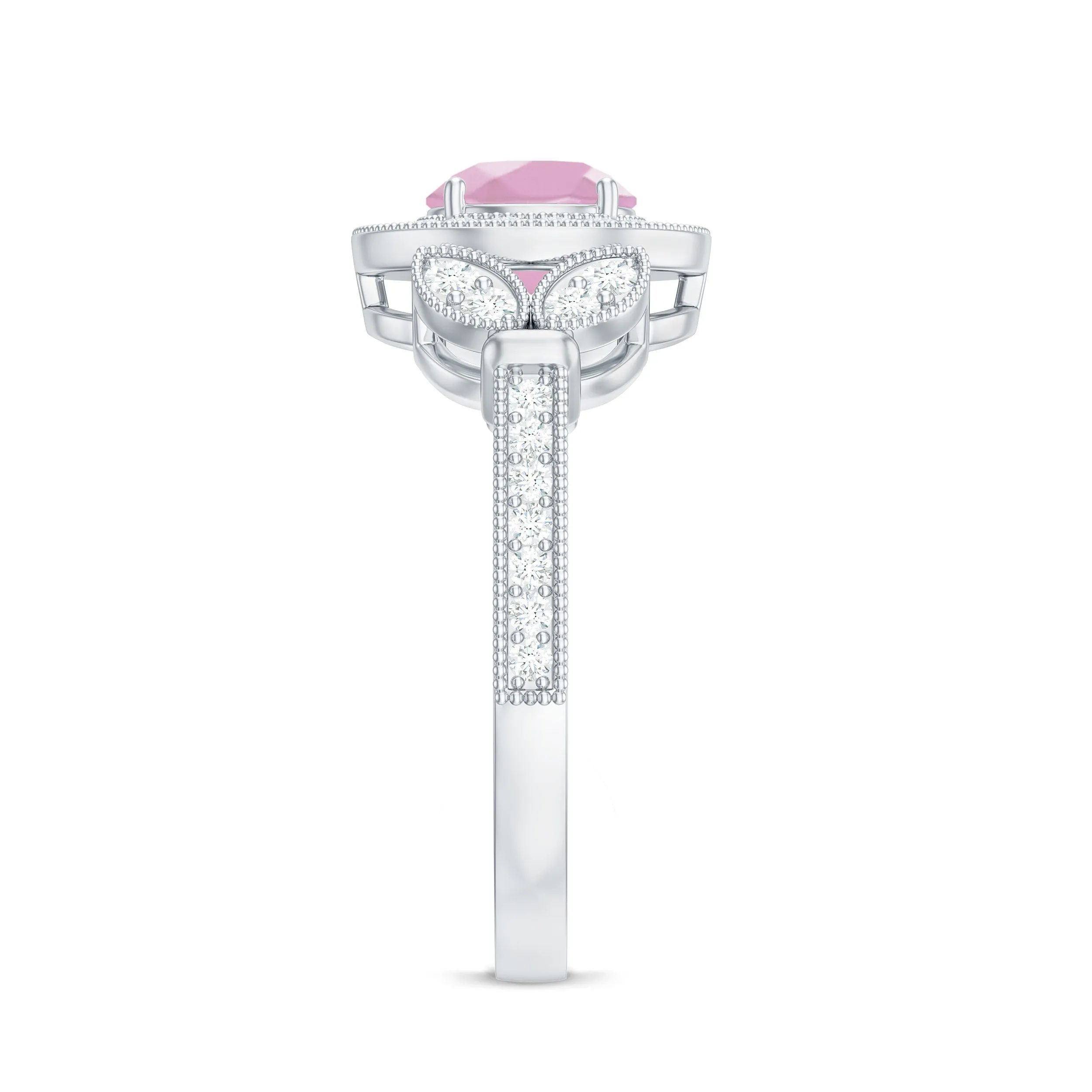 1.50 CT Vintage Inspired Rose Quartz Engagement Ring with Diamond