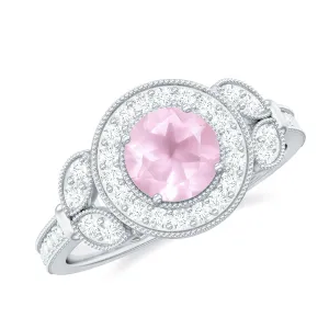 1.50 CT Vintage Inspired Rose Quartz Engagement Ring with Diamond