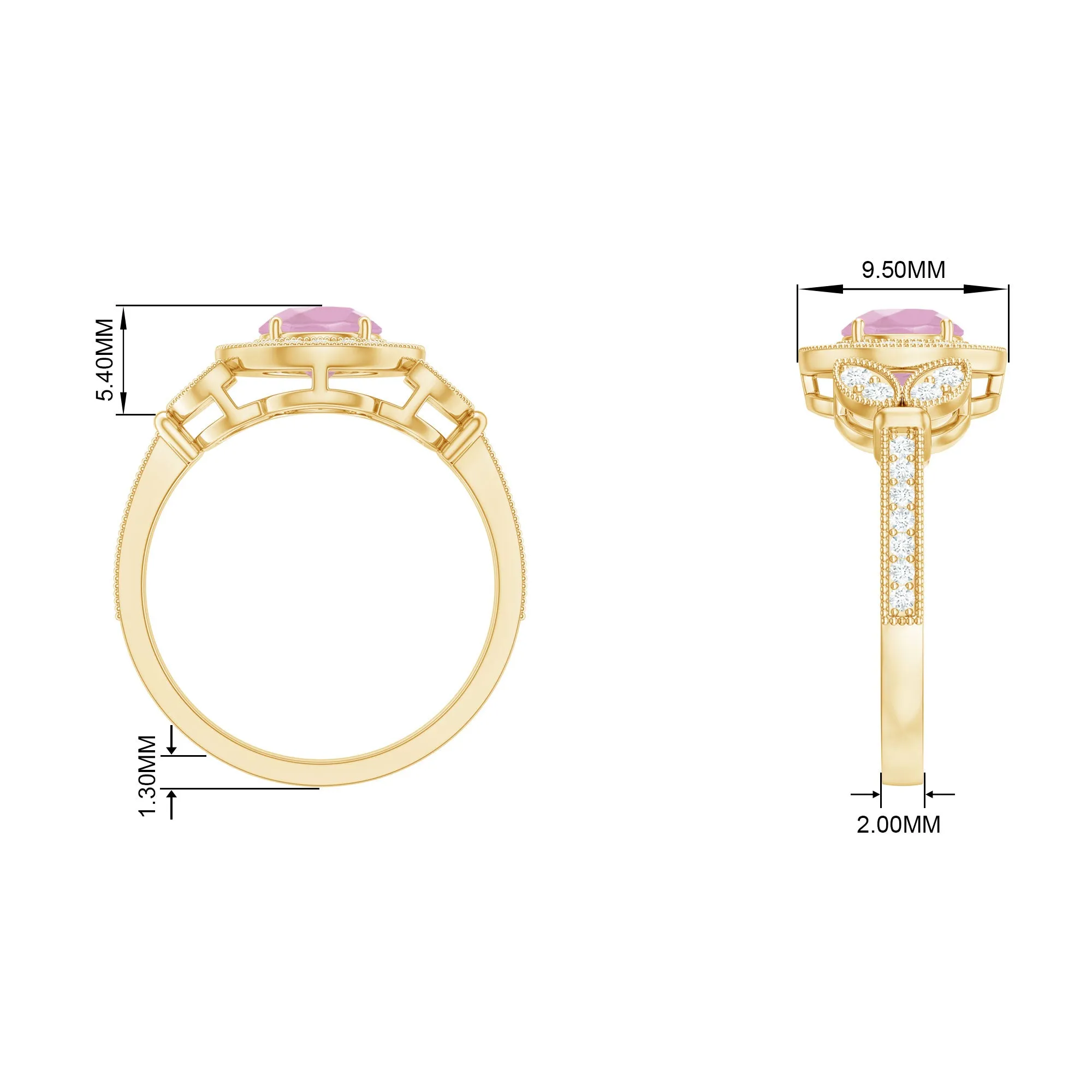 1.50 CT Vintage Inspired Rose Quartz Engagement Ring with Diamond