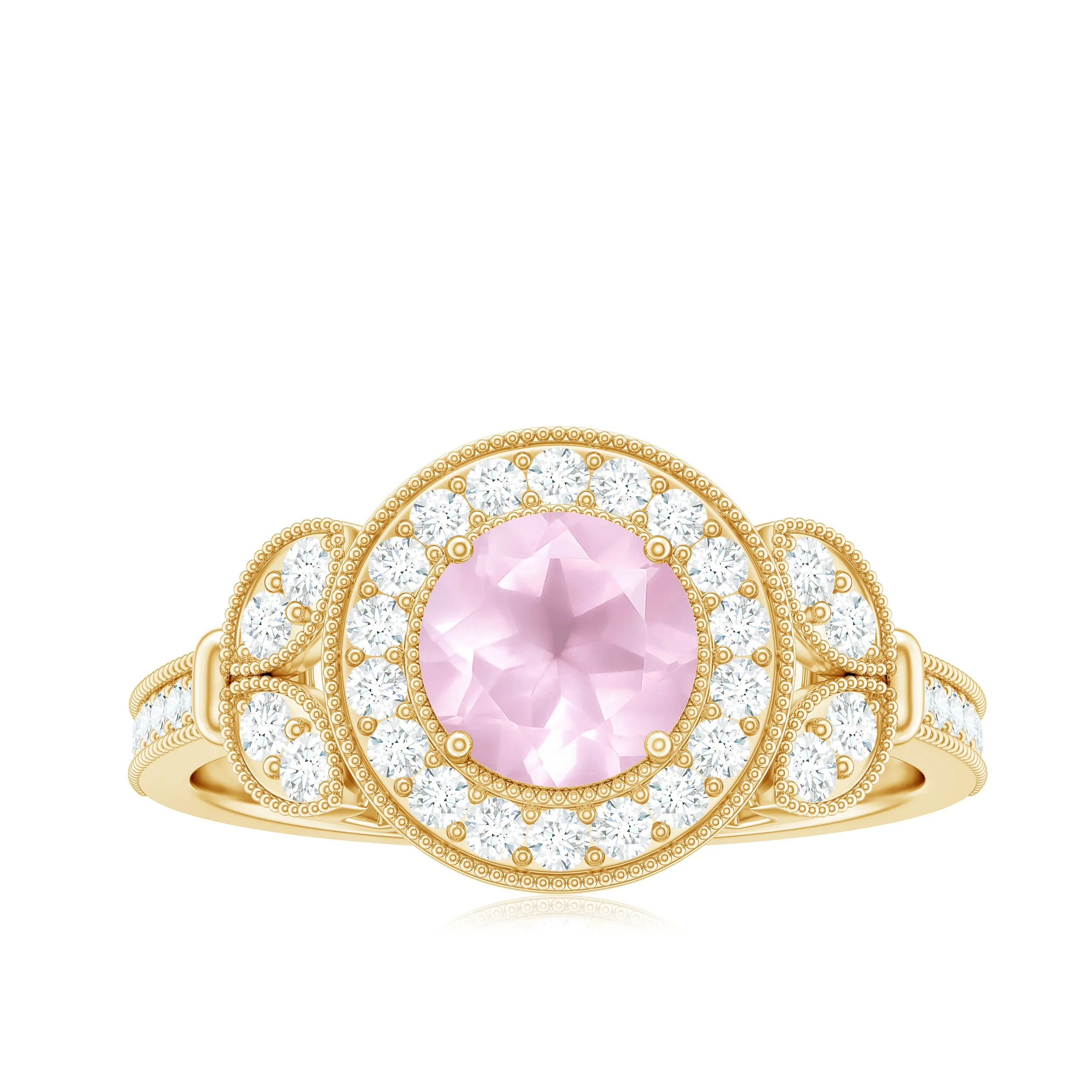 1.50 CT Vintage Inspired Rose Quartz Engagement Ring with Diamond