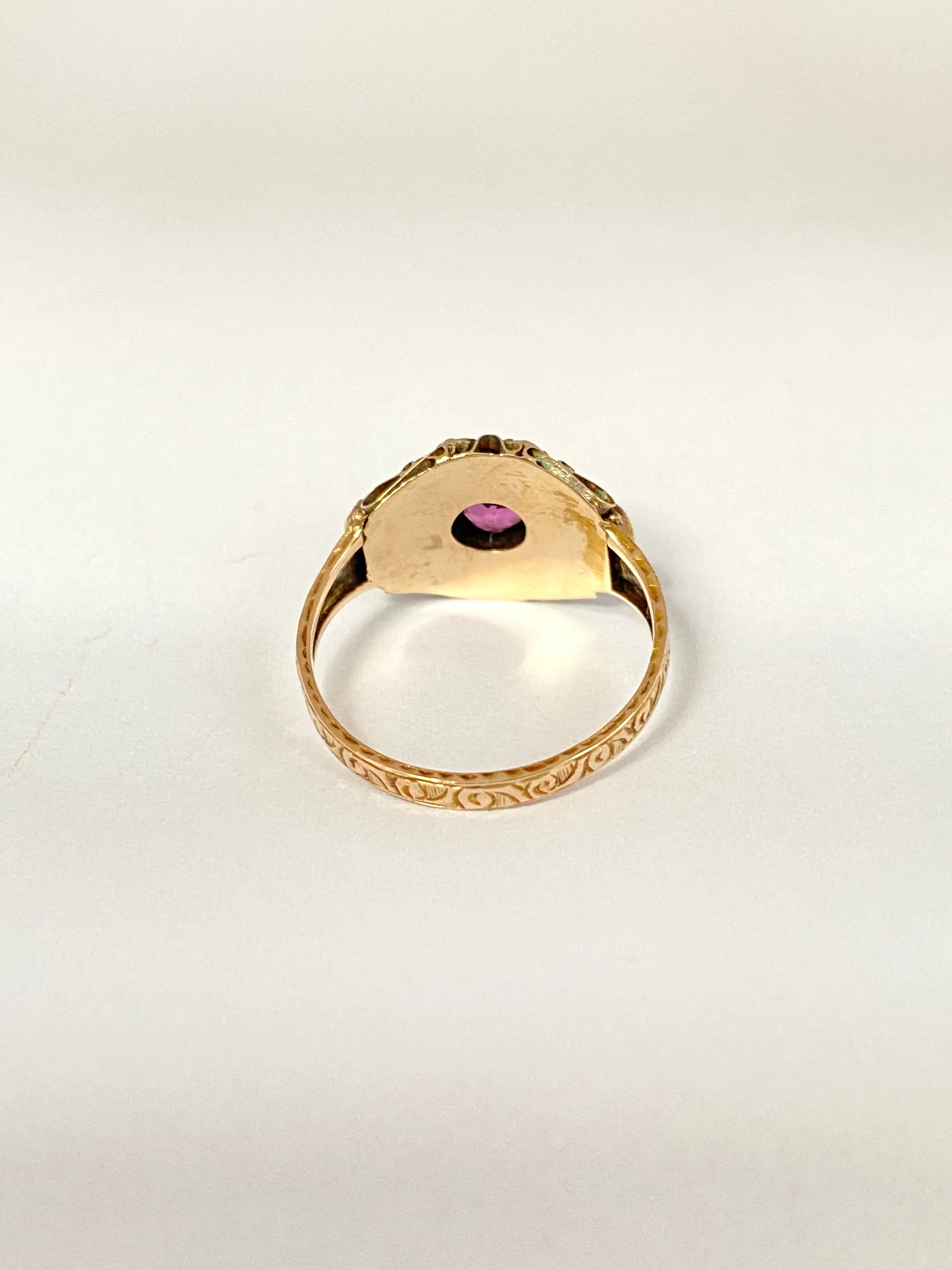 15ct Gold, Victorian, Pearl, Emerald and Almandine Garnet Ring, Hallmarked 1849